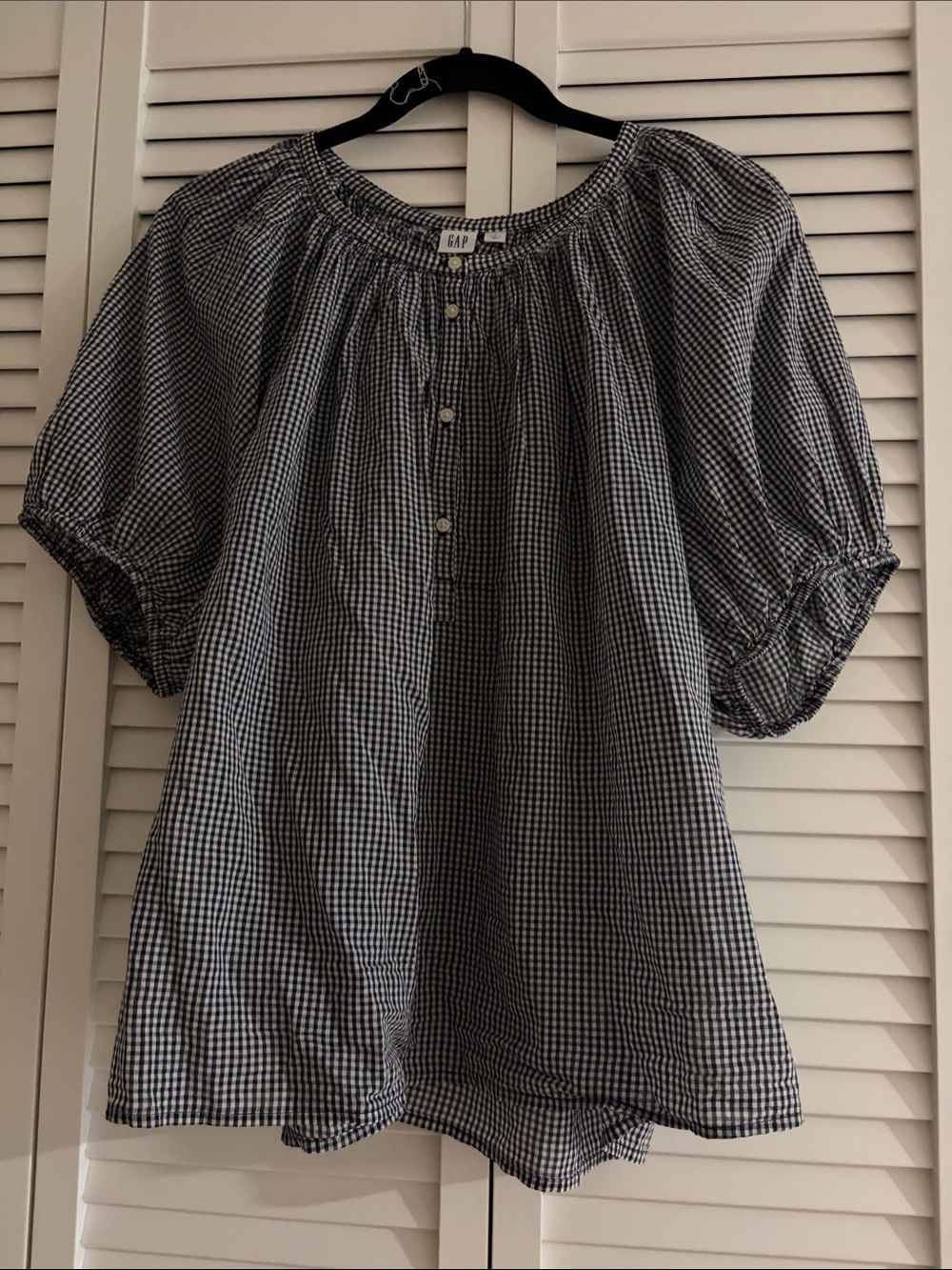 GAP Navy and White Gingham Peasant Blouse
